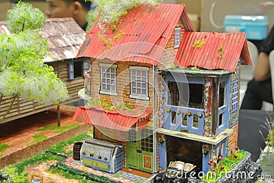 Collection of small diorama built by the fans and exhibited to the public. Editorial Stock Photo