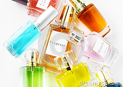 Collection of small perfume bottles Stock Photo