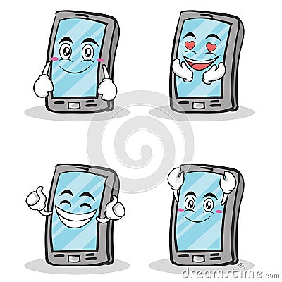 Collection of smartphone cartoon character set Vector Illustration