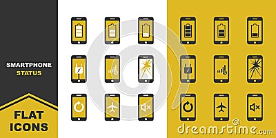 Collection of smartphone status flat vector icons Vector Illustration