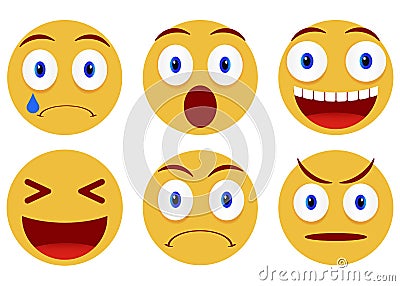 Collection of smiley faces. Emoticon, emoji icons on white background. Vector illustration Vector Illustration
