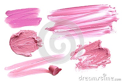 Collection of smudged lipsticks isolated on white. Stock Photo
