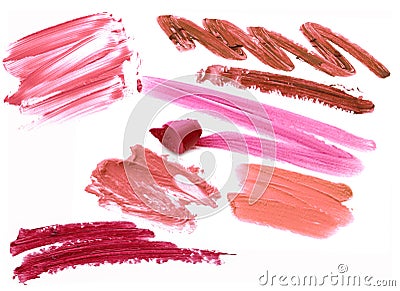 Collection of smudged lipsticks isolated on white. Stock Photo