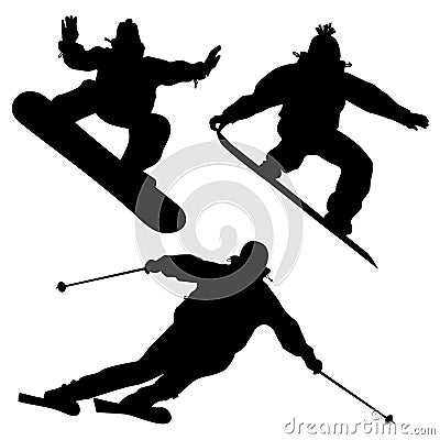 Collection. Snowboarders And A Skier Vector Illustration