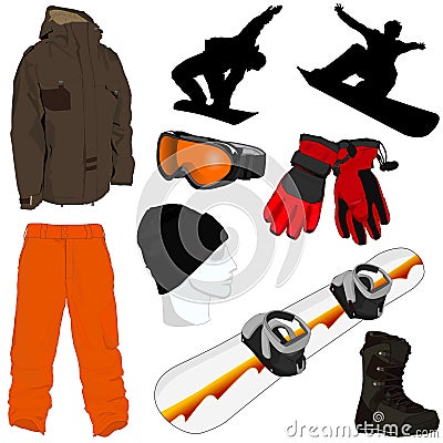 A Collection of Snowboarding Gear Stock Photo