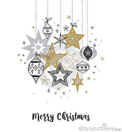 Collection of snowflakes, stars, Christmas decorations, hand drawn illustrations Vector Illustration
