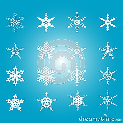 Collection of 16 snowflakes Vector Illustration