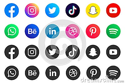 Collection of social media icons and logos Vector Illustration