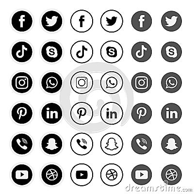 Collection of social media icons and logos Vector Illustration