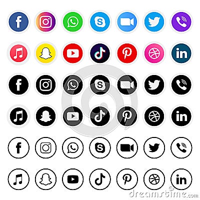 Collection of social media icons and logos Vector Illustration