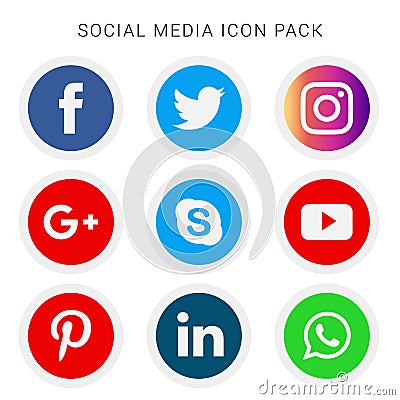 Collection of social media icons and logos Vector Illustration