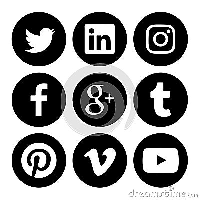 Collection of social media icons printed on white paper Editorial Stock Photo