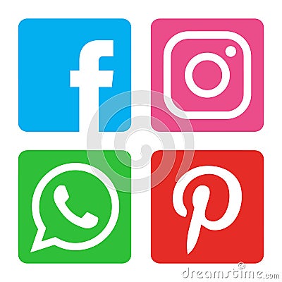 Collection of social media icons printed on white paper Editorial Stock Photo