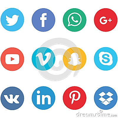 Collection of social media icons printed on white paper Editorial Stock Photo