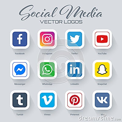 Popular social media logos collection Editorial Stock Photo