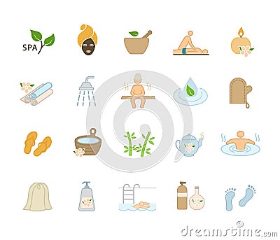 Collection of 20 spa and wellness icons Vector Illustration