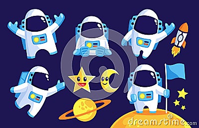 Collection of space Astronaut mascot in flat design style Vector Illustration