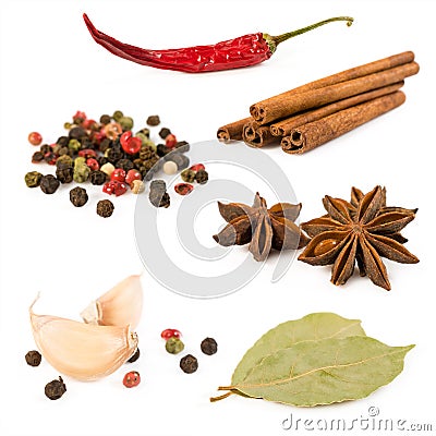 Collection of spices isolated on white Stock Photo