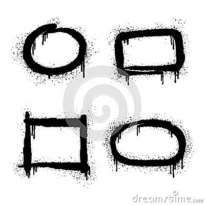Collection of Spray painted graffiti circle and rectangle sign in black over white. design element drip symbol Vector Illustration