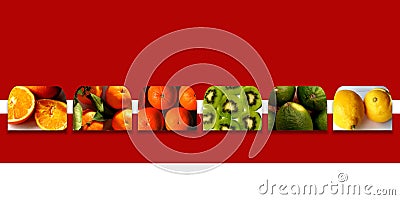 Collection of square shapes full of fresh fruits Stock Photo