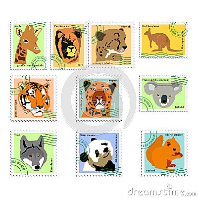 Collection of stamps of animals Vector Illustration