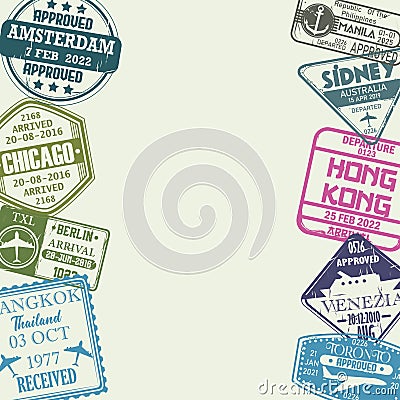 collection stamps travel Vector Illustration