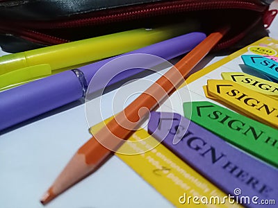 A collection of stationery scattered Stock Photo