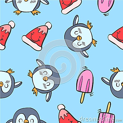 Collection stock penguin and ice cream colorful Vector Illustration