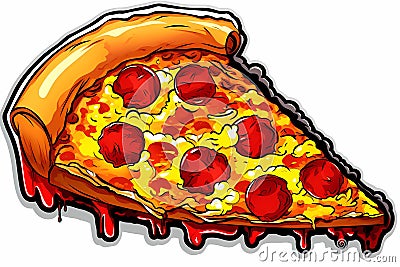 pizza, slice of pizza, breakfast image, lunch image, italian cuisine Cartoon Illustration