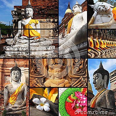Collection of Stone statue Buddha in Thailand Stock Photo