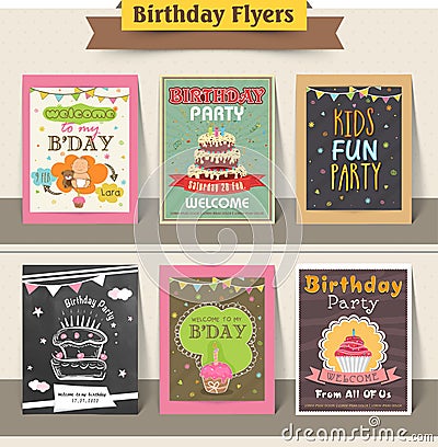 Collection of stylish birthday party flyers. Stock Photo