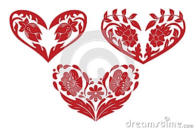 Collection stylized ornate hand drawn heart isolated on white background. Vector Illustration