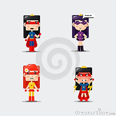 Collection of super cute girl heroes Vector Illustration