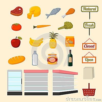 Collection of supermarket food items Vector Illustration