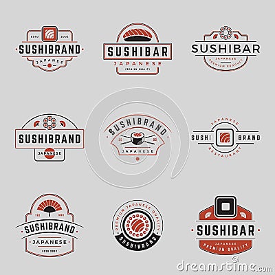 Collection sushi bar minimalist vintage logo line vector Japanese food cafe restaurant emblem Vector Illustration