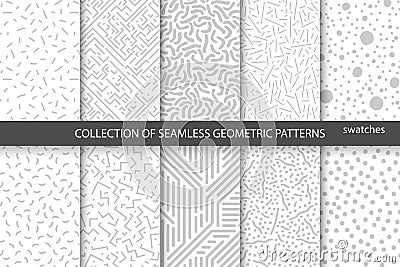 Collection of swatches memphis patterns - seamless. Vector Illustration