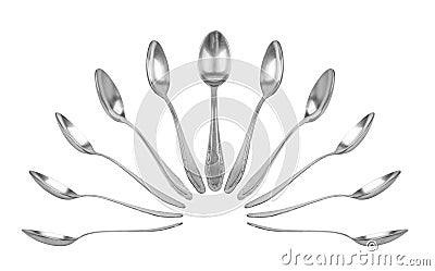 Collection of teaspoons in different perspectives Stock Photo