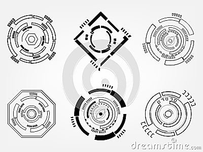 Collection of tech circle gear data network technology science icon element pattern abstract background vector illustration Vector Illustration