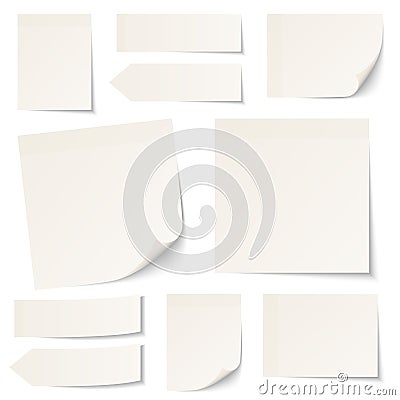 Set Of Different Beige Sticky Notes With Shadow Vector Illustration