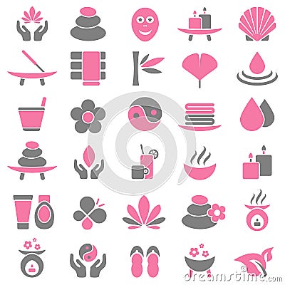 Set Of Thirty Wellness Icons Pink And Gray Vector Illustration