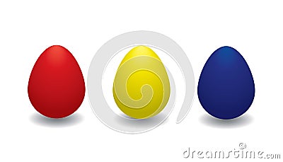 Collection of three colored Easter eggs on a white background. Vector Illustration