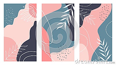 collection of three contemporary colorful art posters Vector Illustration