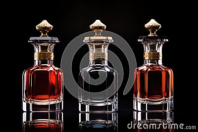 collection of three contrasting perfumes bottles Stock Photo