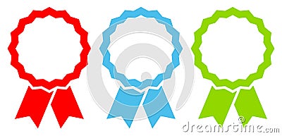 Set Of Three Graphic Award Badges Frame Red Blue Green Vector Illustration