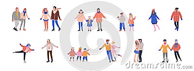 Collection of tiny skating people Vector Illustration