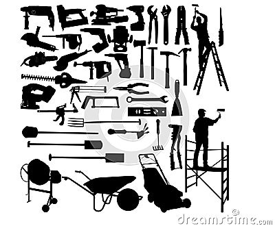 collection tools and workers Vector Illustration