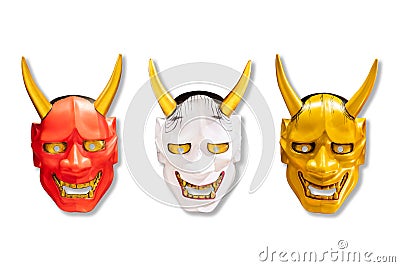 Collection of Traditional Japanese red, white and golden devil Stock Photo