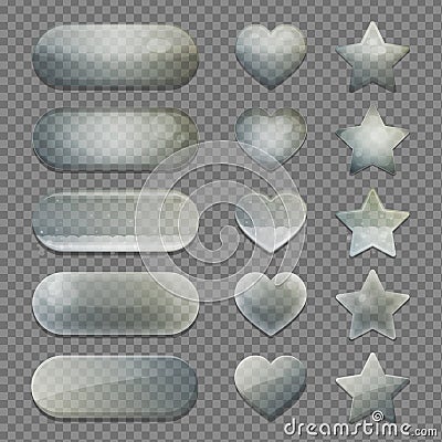 Collection of transparent glass app buttons Vector Illustration