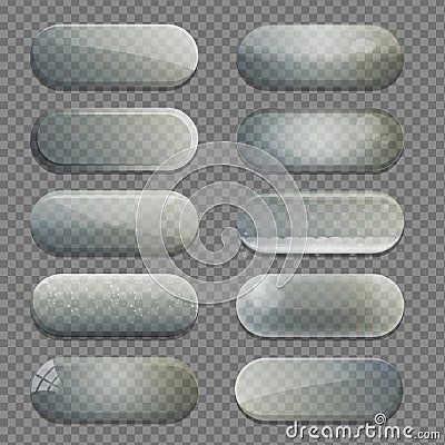 Collection of transparent glass rounded rectangle shape app buttons Vector Illustration