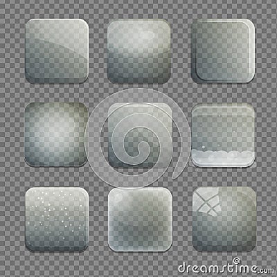 Collection of transparent glass square app buttons Vector Illustration